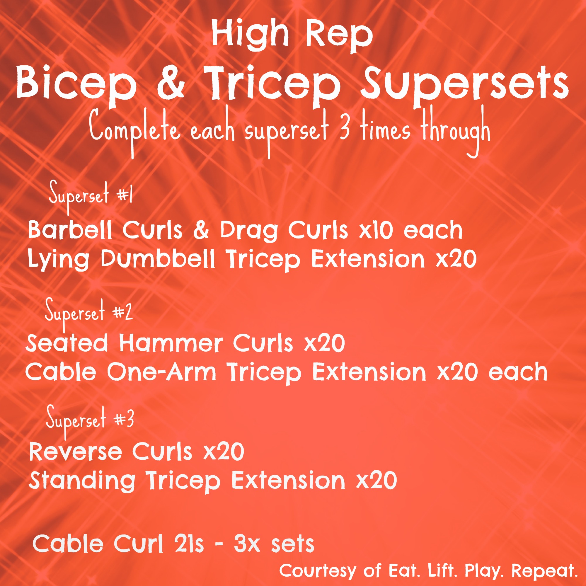 High Rep Bicep & Tricep Supersets - Eat. Lift. Play. Repeat.
